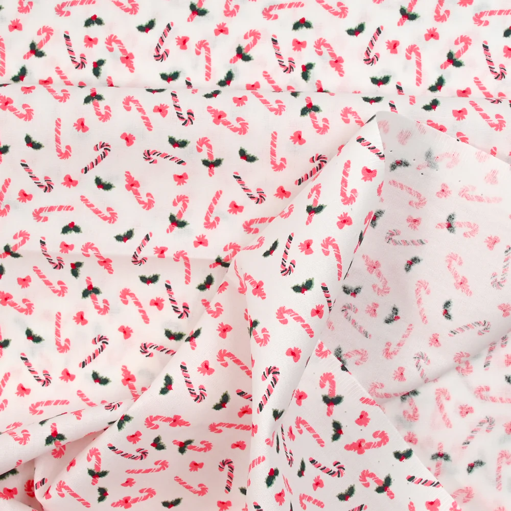 Popeline de coton imprimée sucre d'orge framboise fond blanc - Image 3