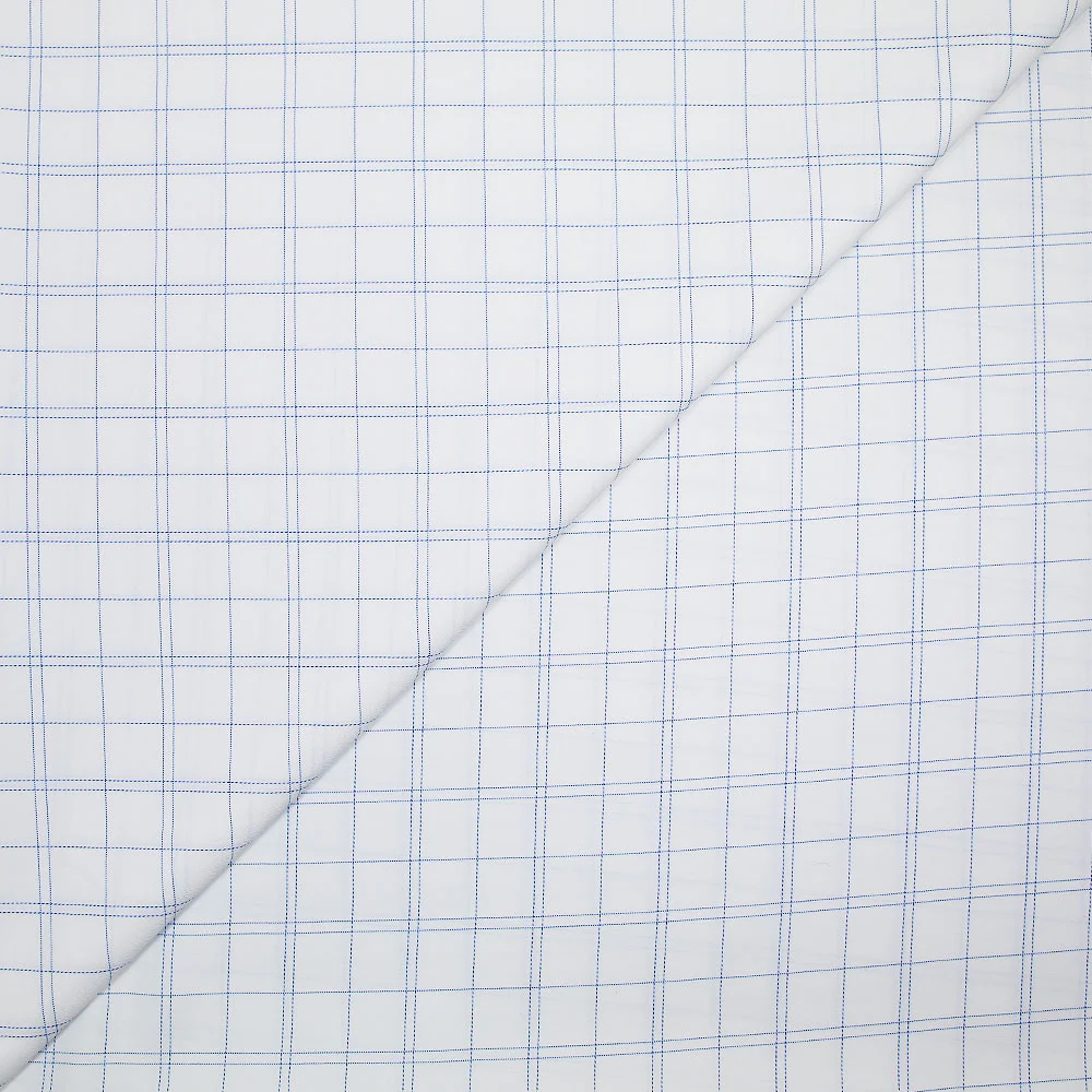 Popeline polycoton Ă carreaux bleu fond blanc