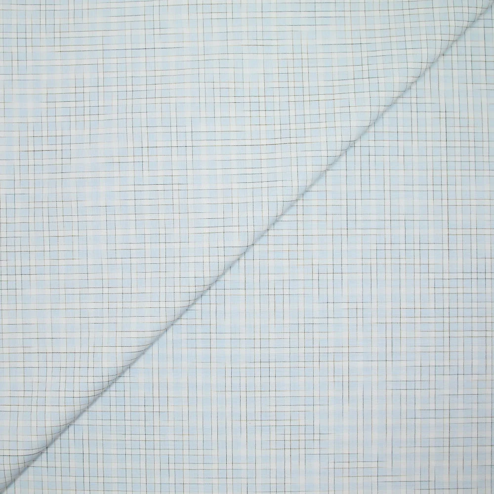 Popeline polycoton à carreaux marron fond bleu ciel