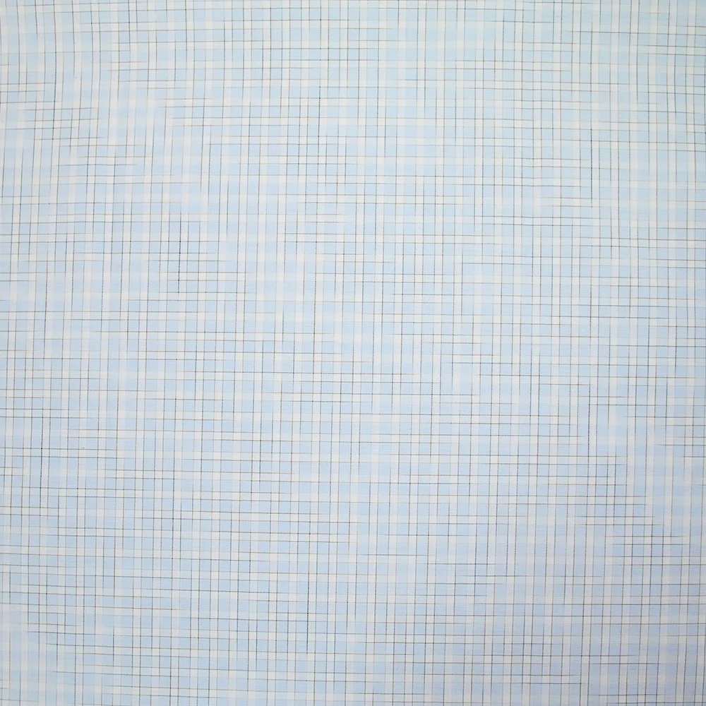 Popeline polycoton à carreaux marron fond bleu ciel - Image 4