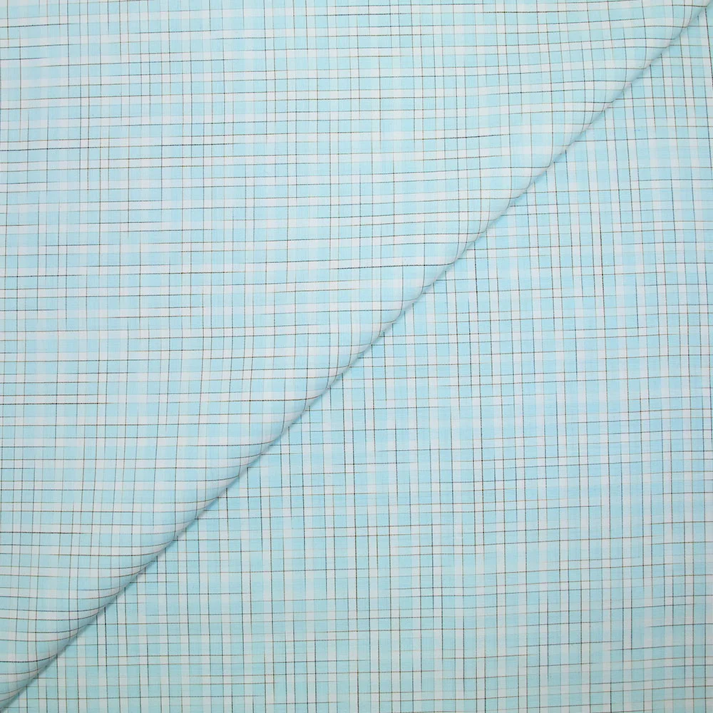 Popeline polycoton à carreaux marron fond vert d'eau