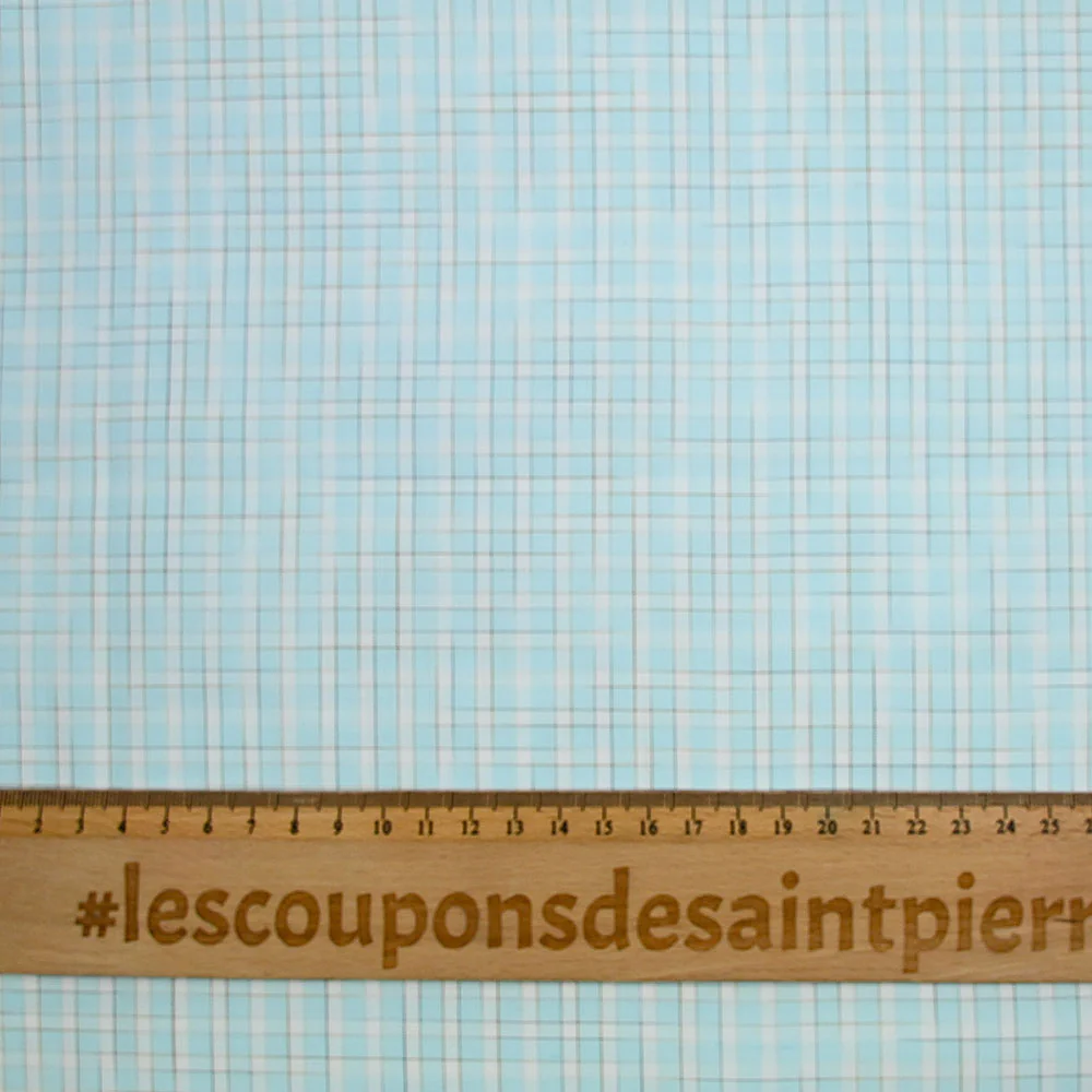 Popeline polycoton à carreaux marron fond vert d'eau - Image 3