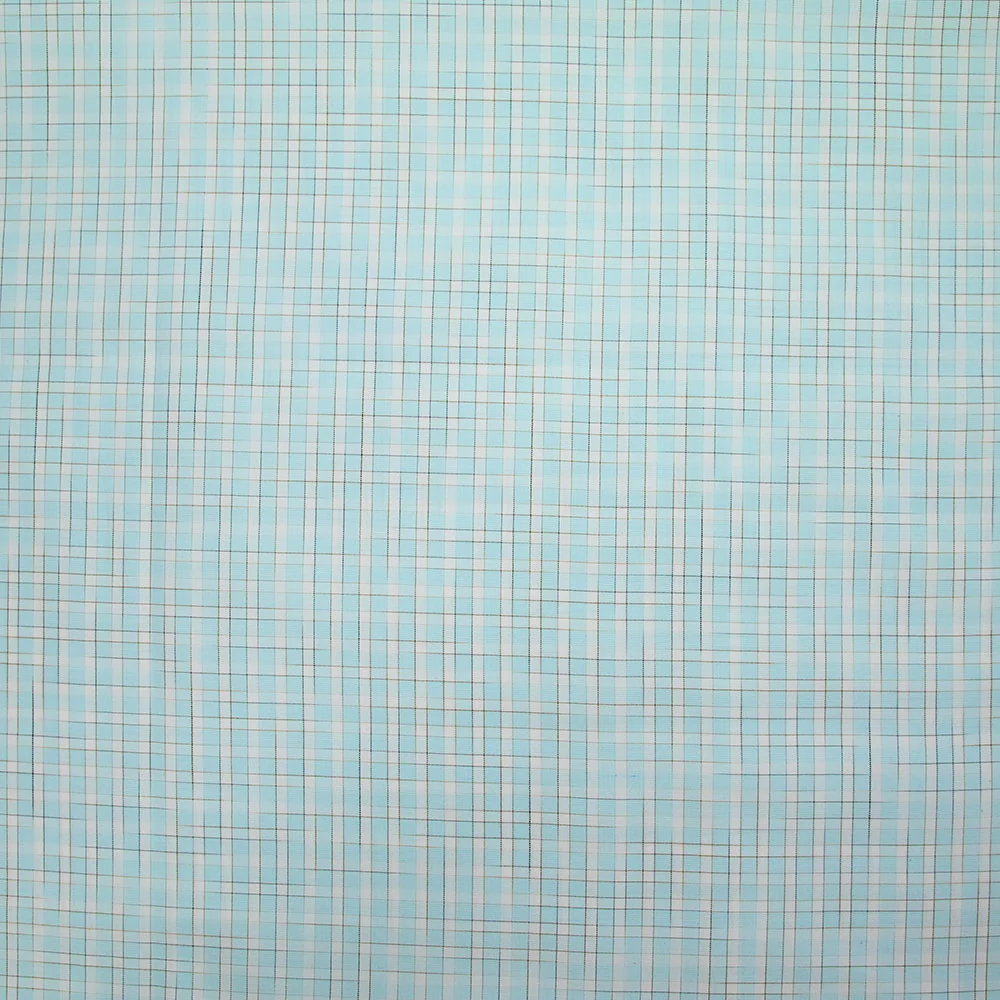 Popeline polycoton à carreaux marron fond vert d'eau - Image 5