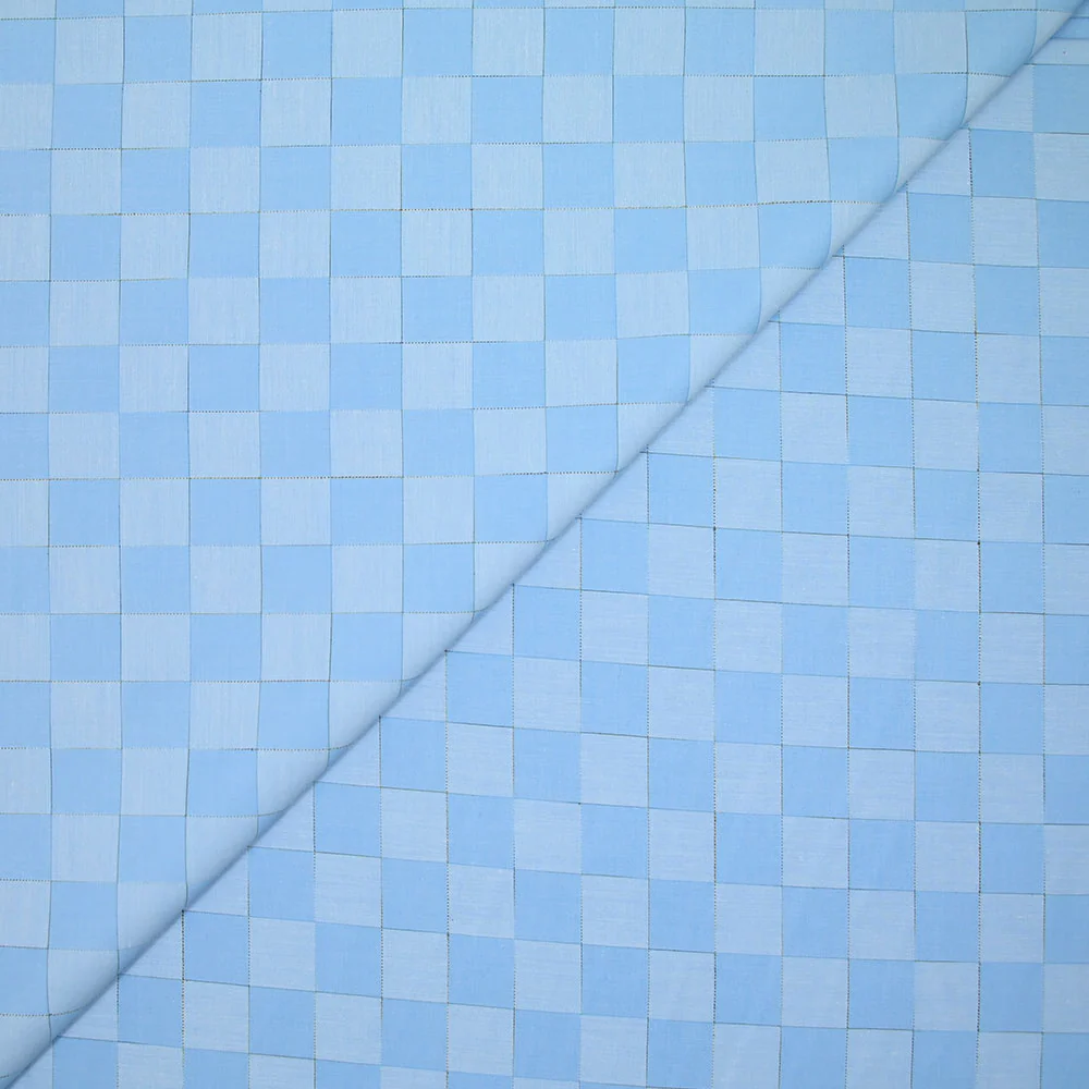 Popeline polycoton à damiers bleu