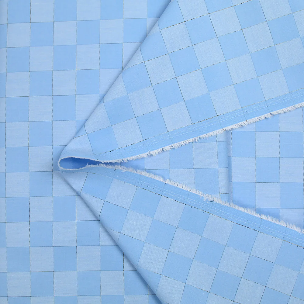 Popeline polycoton à damiers bleu - Image 3