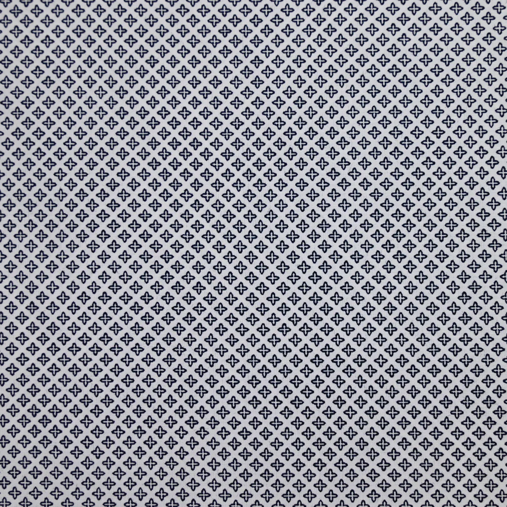 Popeline polycoton imprimée croisillons marine fond blanc