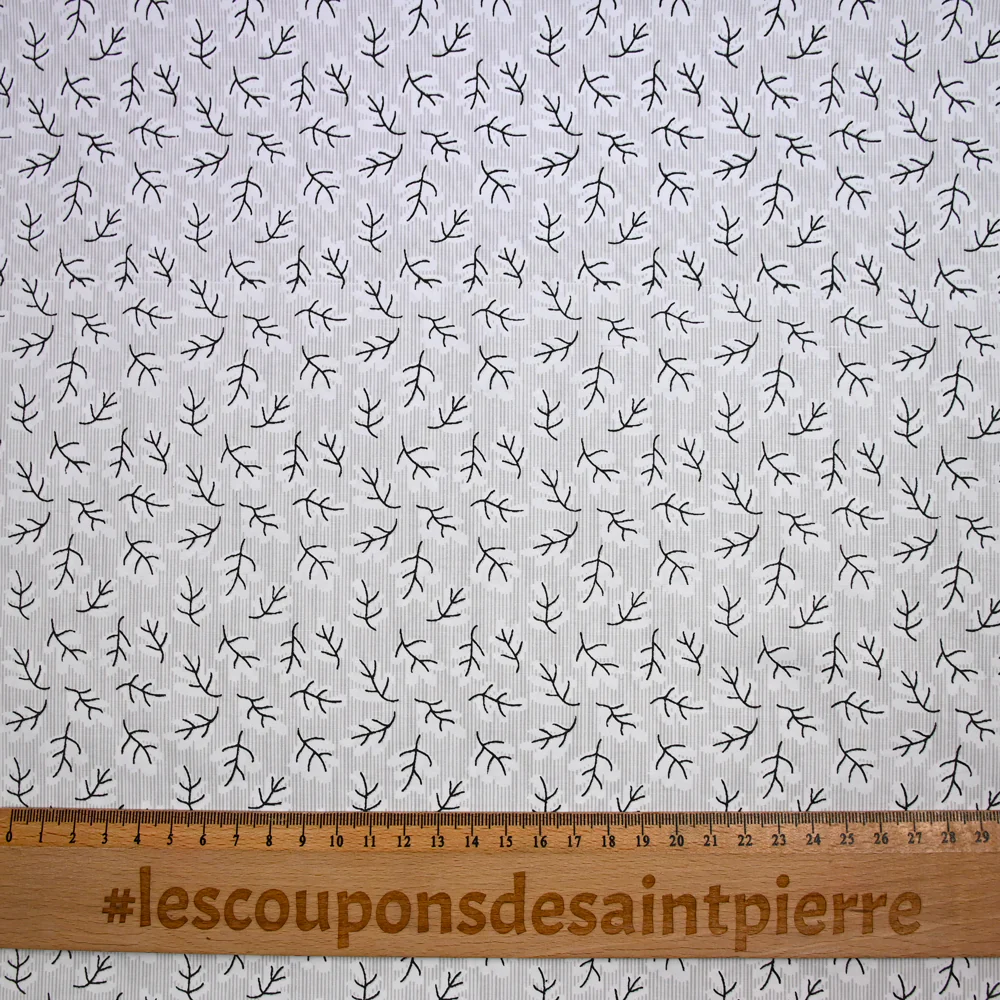 Popeline polycoton imprimée rayée et branche fond gris - Image 3