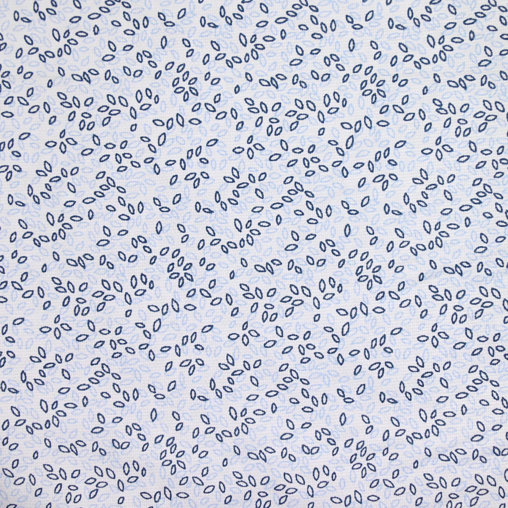 Popeline polycoton imprimée bosquet marine et ciel fond blanc