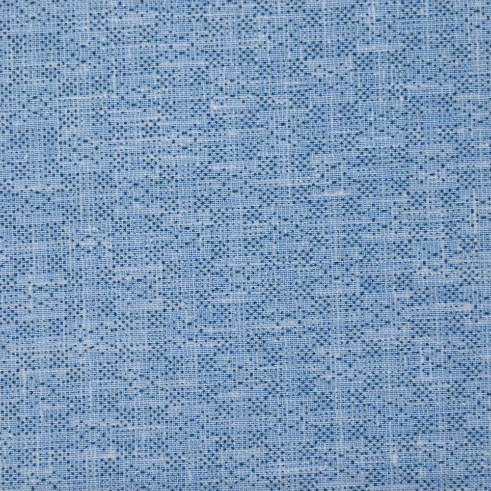 Popeline polycoton imprimée carreaux en pointillisme fond bleu chiné - Image 4