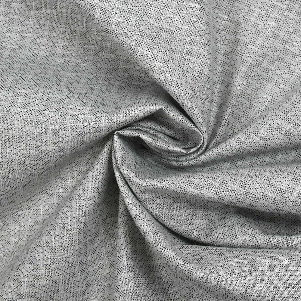 Popeline polycoton imprimée carreaux en pointillisme fond gris chiné - Image 2