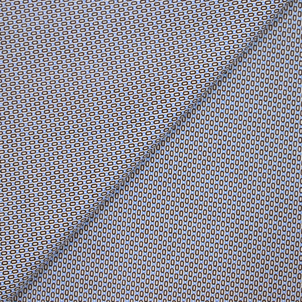 Popeline polycoton imprimée fantaisie bleu et marron