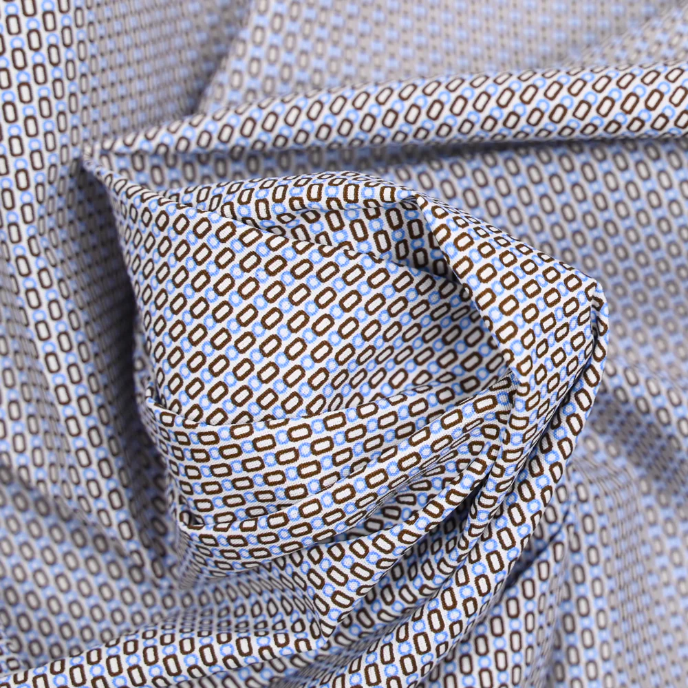Popeline polycoton imprimée fantaisie bleu et marron - Image 2