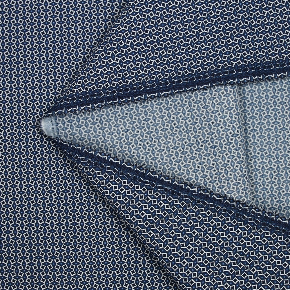 Popeline polycoton imprimée géométrique bleu fond blanc - Image 4