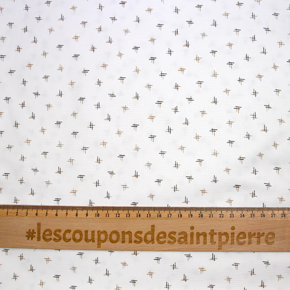Popeline polycoton imprimée trait fond à carreaux blanc - Image 3