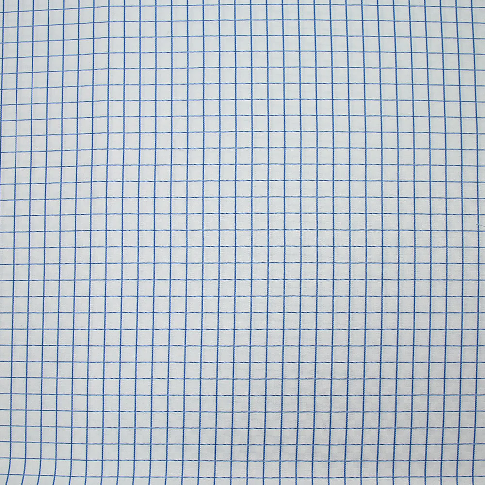 Popeline polycoton jacquard à carreaux bleu denim fond blanc - Image 5