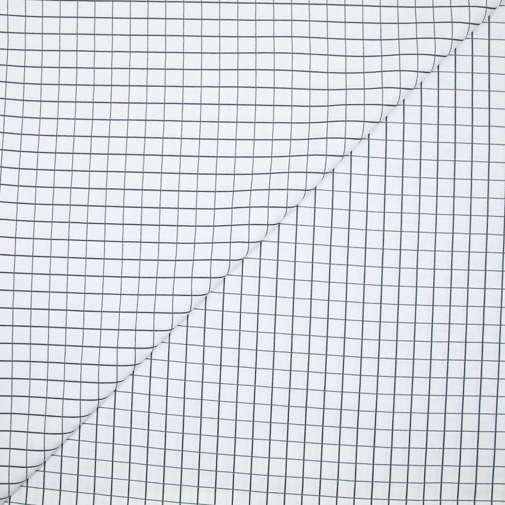 Popeline polycoton jacquard à carreaux gris anthracite fond blanc