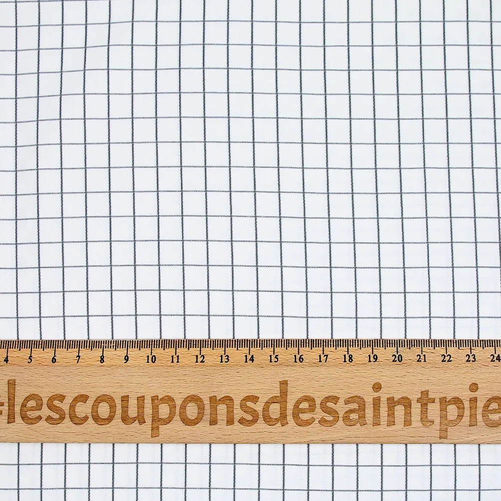 Popeline polycoton jacquard à carreaux gris anthracite fond blanc - Image 3