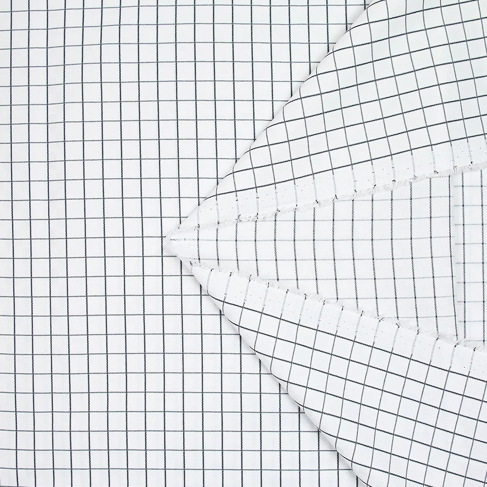 Popeline polycoton jacquard à carreaux gris anthracite fond blanc - Image 4