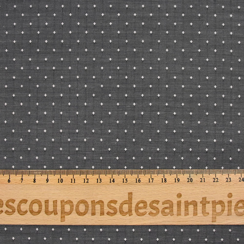 Popeline polycoton jacquard à chevrons et losange fond gris - Image 3
