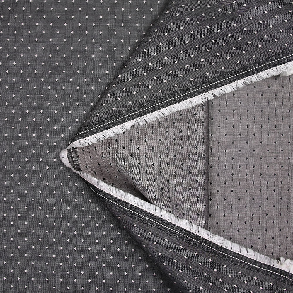 Popeline polycoton jacquard à chevrons et losange fond gris - Image 4