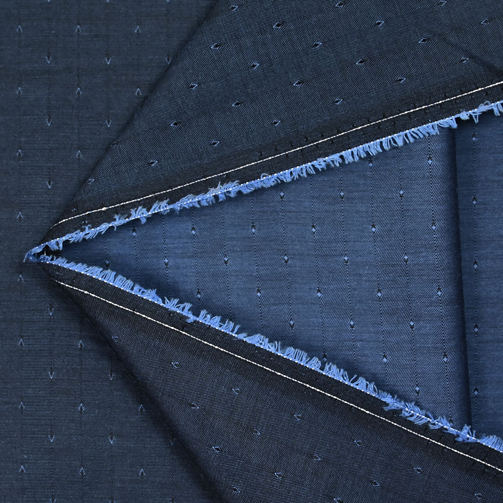 Popeline polycoton jacquard Benjamin losange fond bleu - Image 3