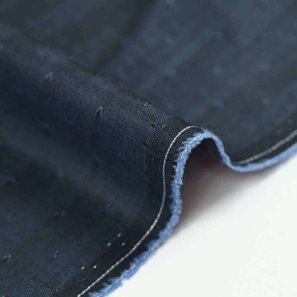 Popeline polycoton jacquard Benjamin losange fond bleu - Image 4