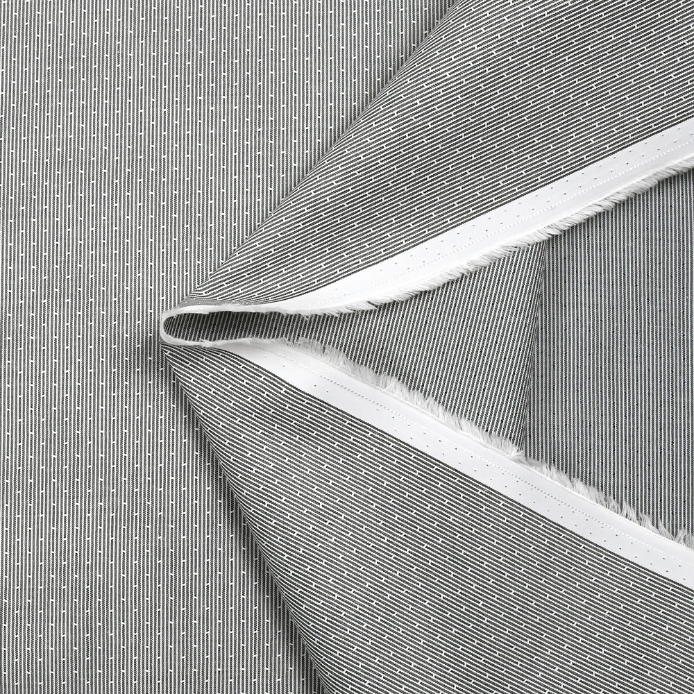 Popeline polycoton jacquard Corentin fond rayé noir et blanc - Image 5