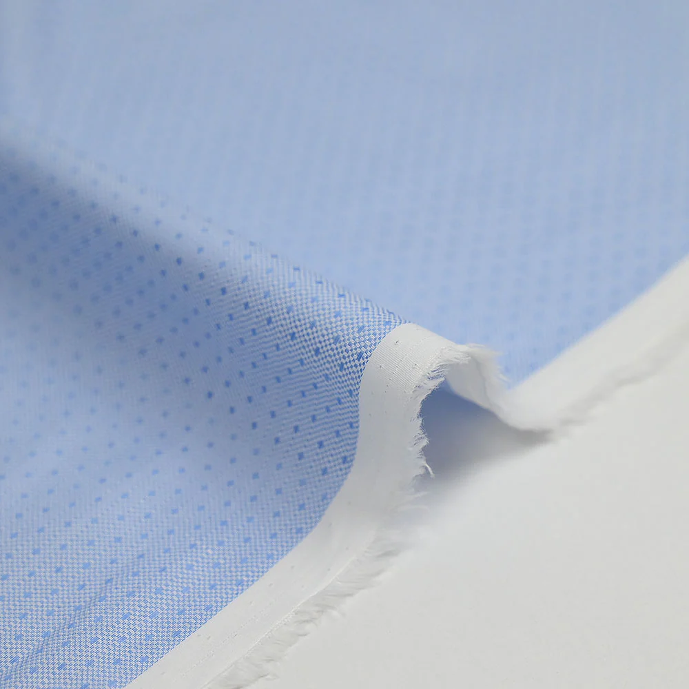 Popeline polycoton jacquard Mathew bleu fond blanc - Image 5
