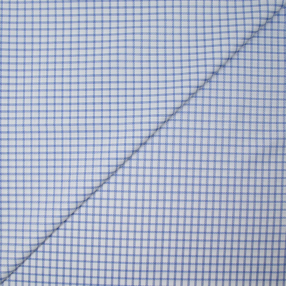 Popeline polycoton jacquard Paul Ă carreaux bleu