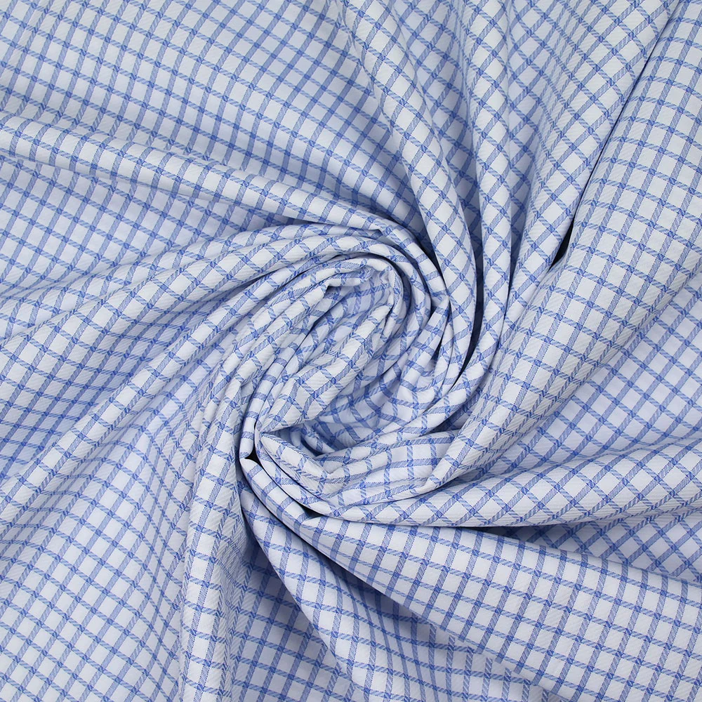 Popeline polycoton jacquard Paul Ă carreaux bleu - Image 2