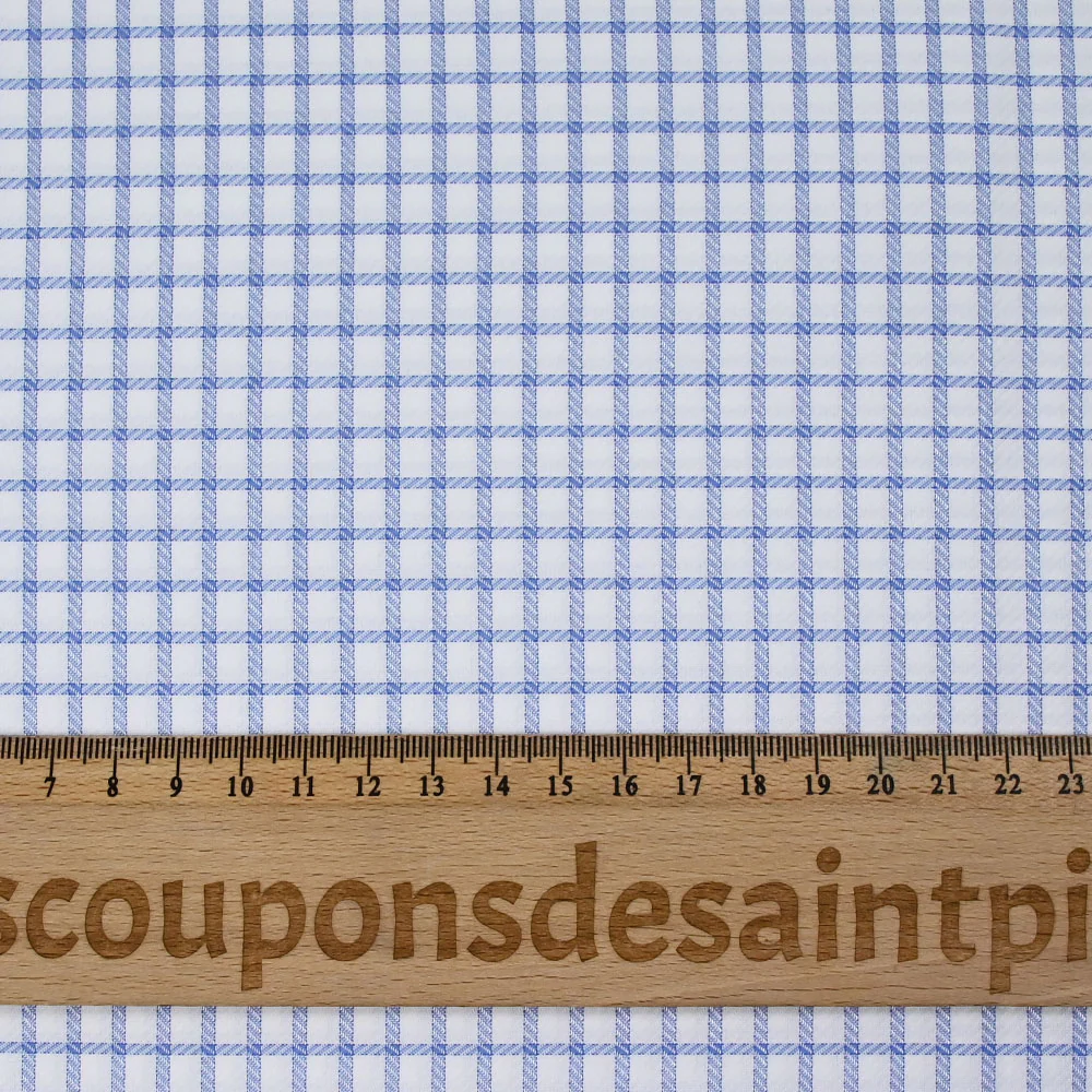 Popeline polycoton jacquard Paul Ă carreaux bleu - Image 3