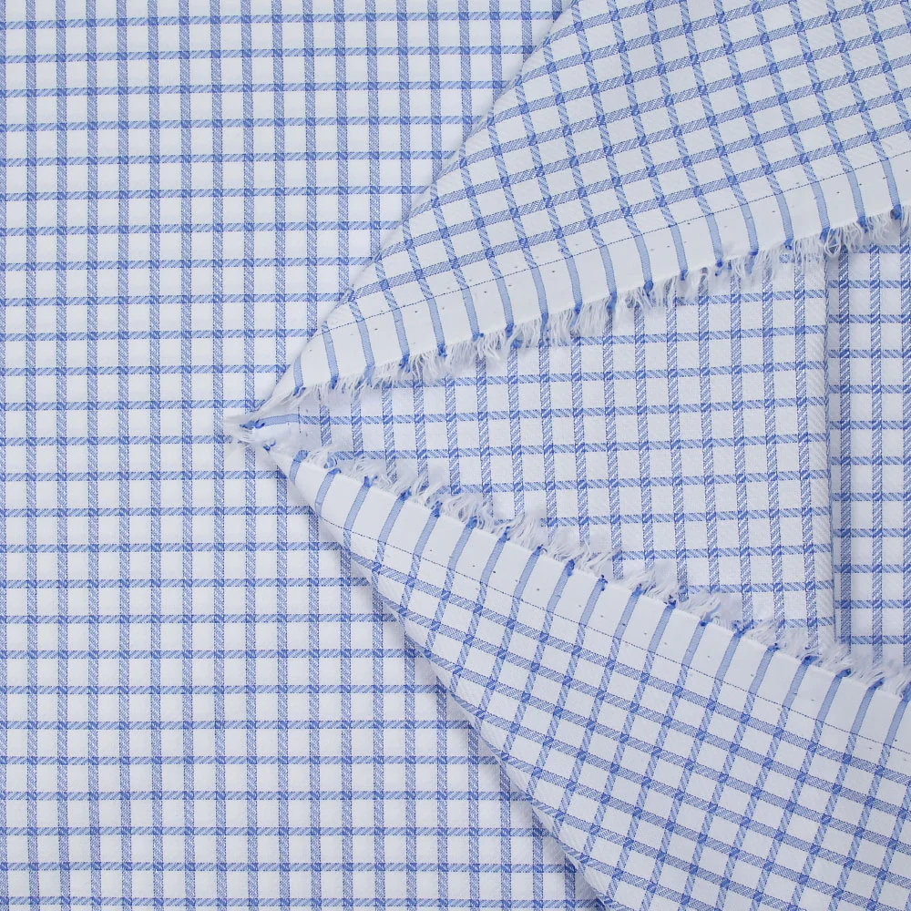 Popeline polycoton jacquard Paul Ă carreaux bleu - Image 5