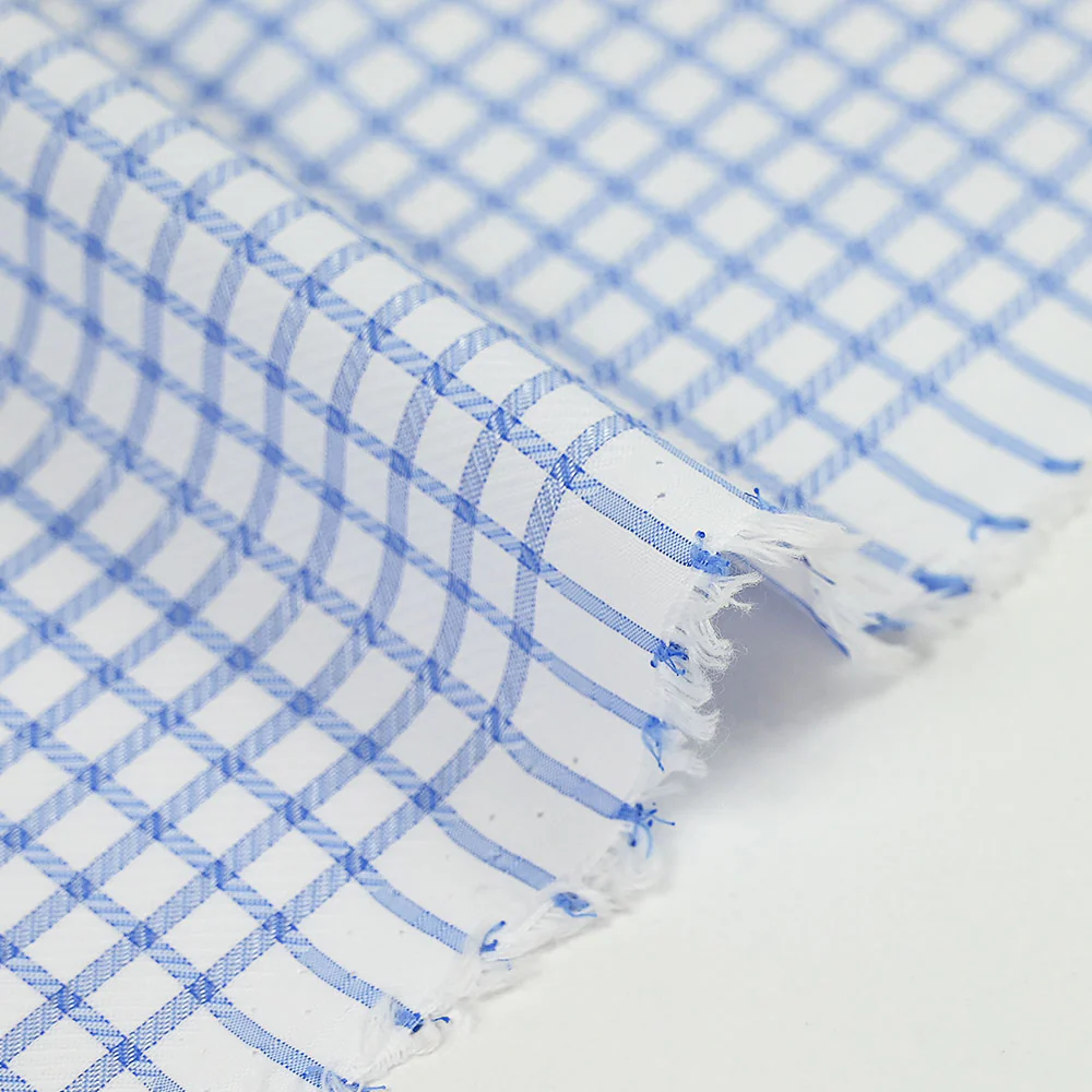 Popeline polycoton jacquard Paul Ă carreaux bleu - Image 6