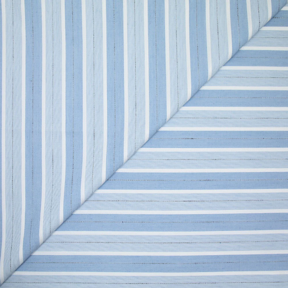 Popeline polycoton jacquard rayure blanche, bleue et noire doupionnée