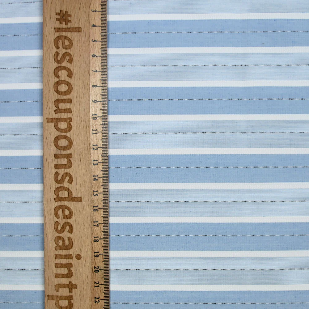 Popeline polycoton jacquard rayure blanche, bleue et noire doupionnée - Image 3