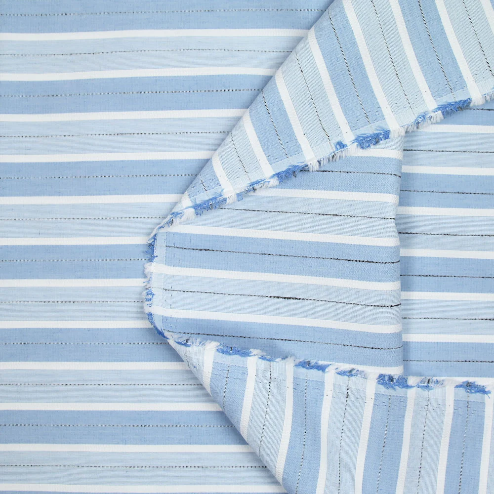 Popeline polycoton jacquard rayure blanche, bleue et noire doupionnée - Image 4