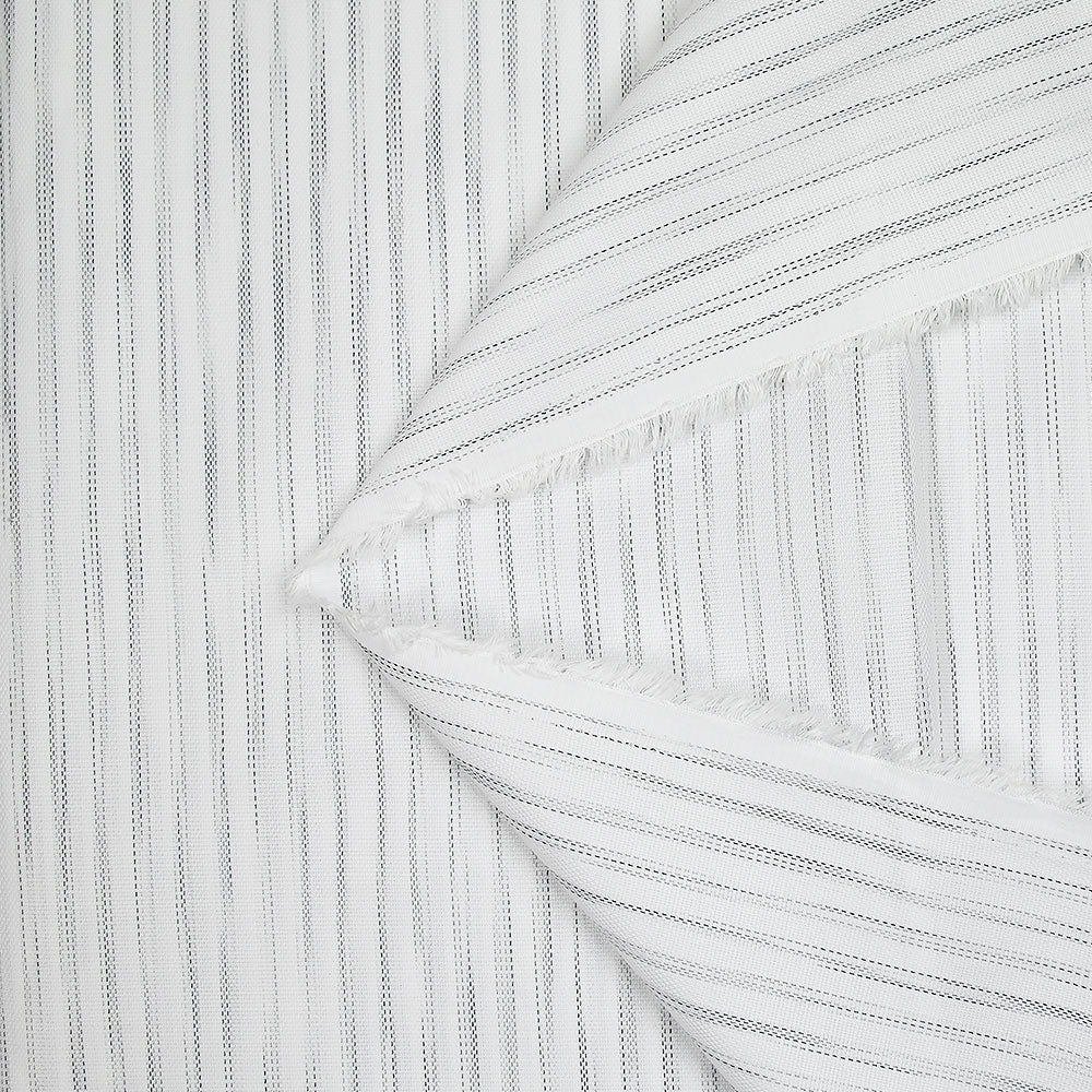 Popeline polycoton jacquard stries gris fond blanc - Image 3
