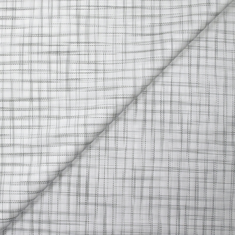Popeline polycoton tissée-teinte à carreaux Arsène gris fond blanc