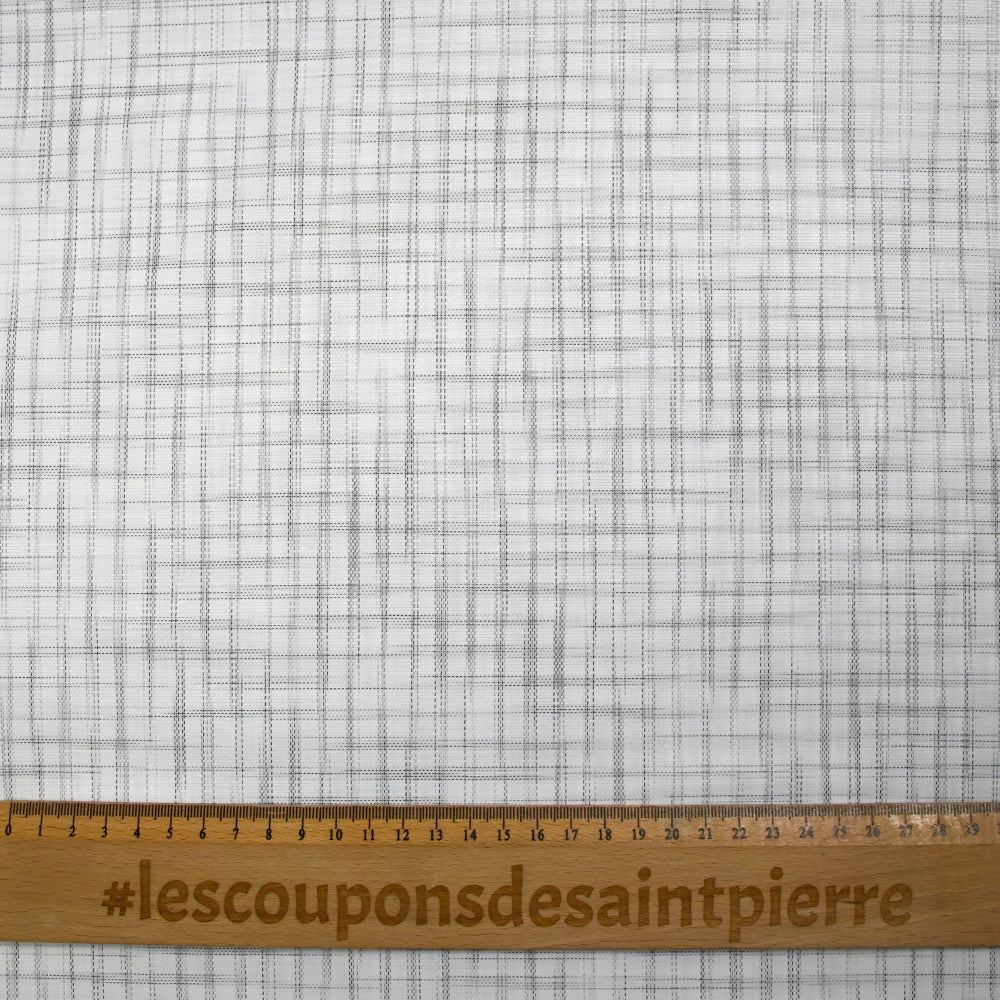 Popeline polycoton tissée-teinte à carreaux Arsène gris fond blanc - Image 3