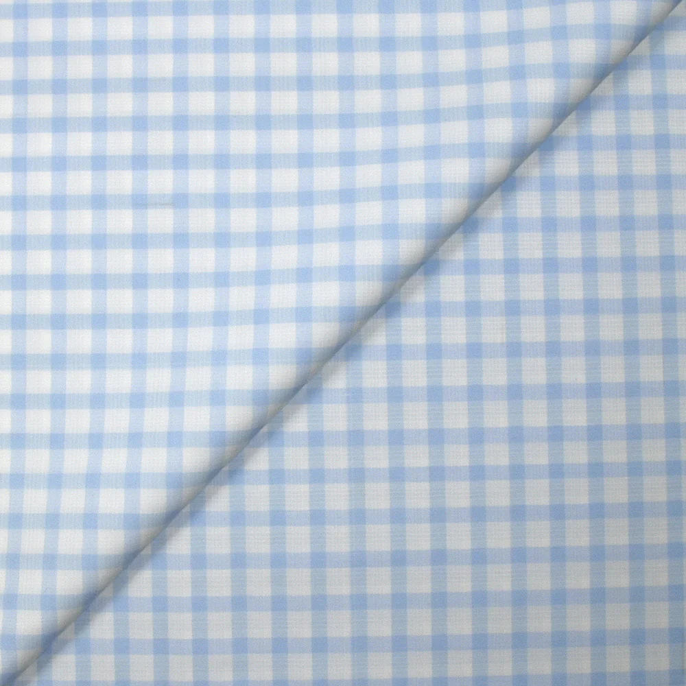 Popeline polycoton tissée-teinte à carreaux Auguste bleu fond blanc