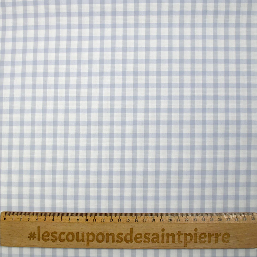 Popeline polycoton tissée-teinte à carreaux Auguste gris bleuté fond blanc - Image 3