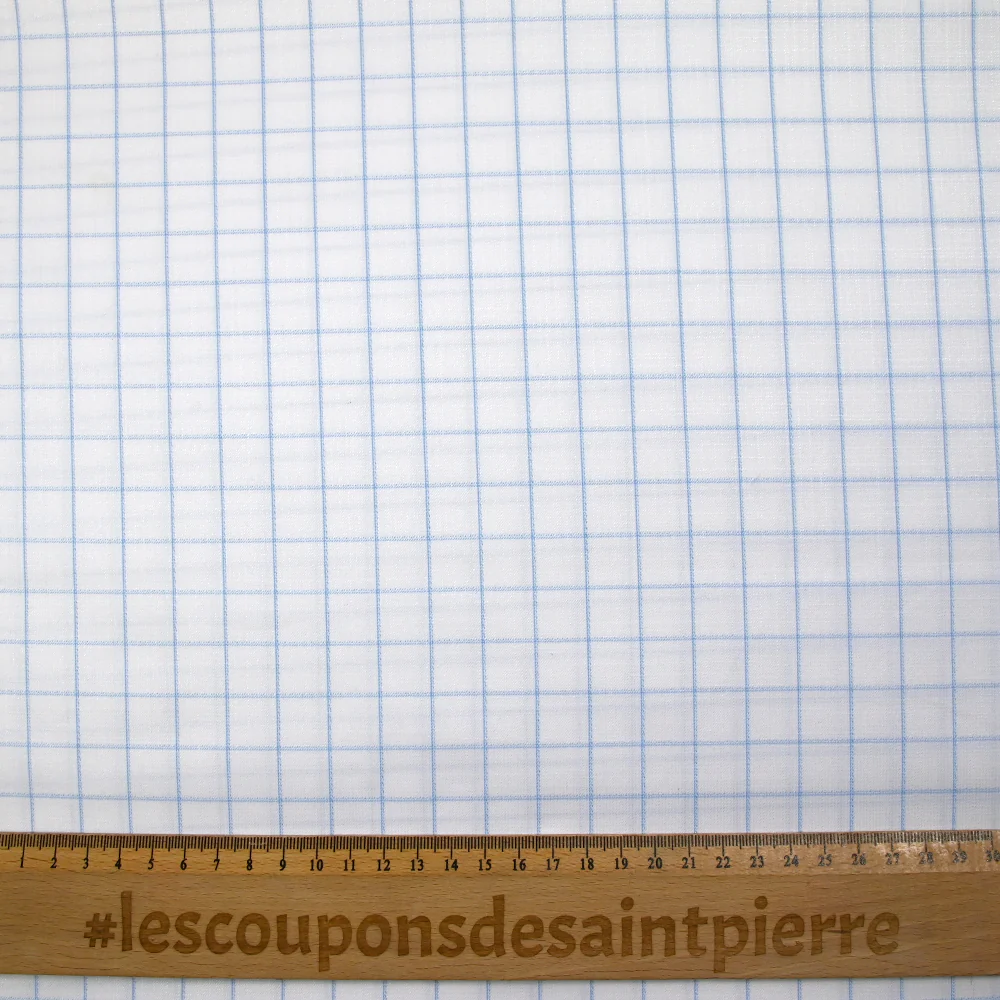 Popeline polycoton tissée-teinte à carreaux Barnabé bleu fond blanc - Image 3