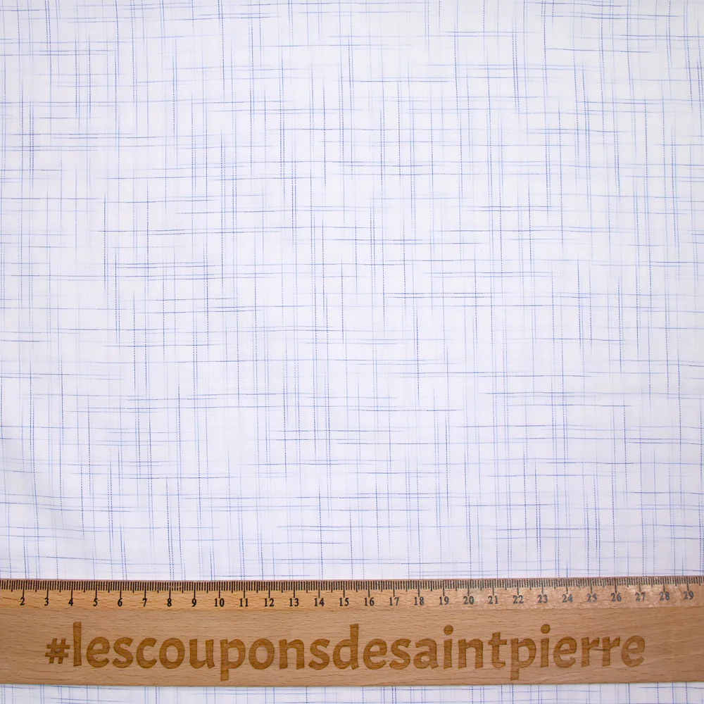 Popeline polycoton tissée-teinte à carreaux Charles bleu fond blanc - Image 3