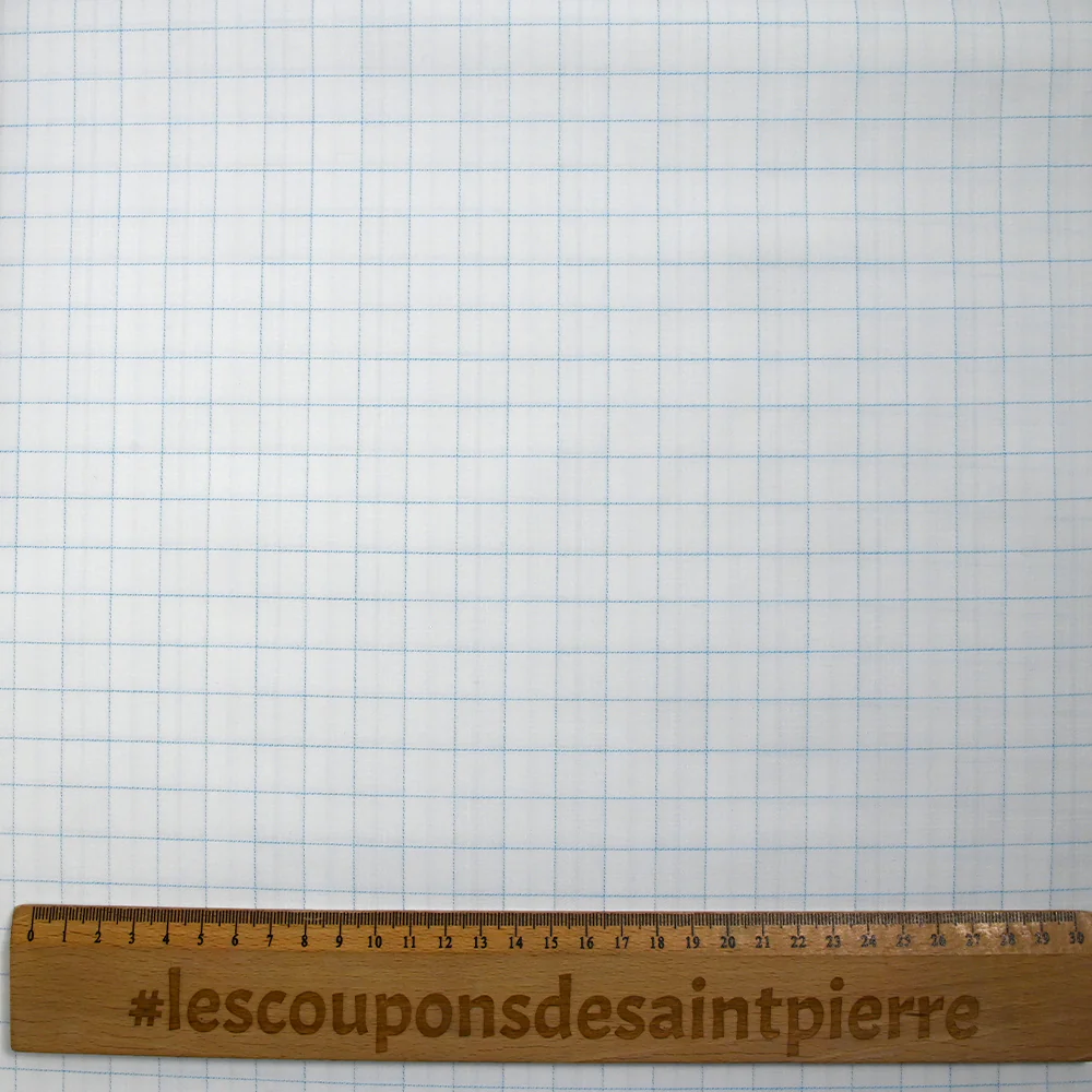 Popeline polycoton tissée-teinte à carreaux Hippolyte bleu fond blanc - Image 3