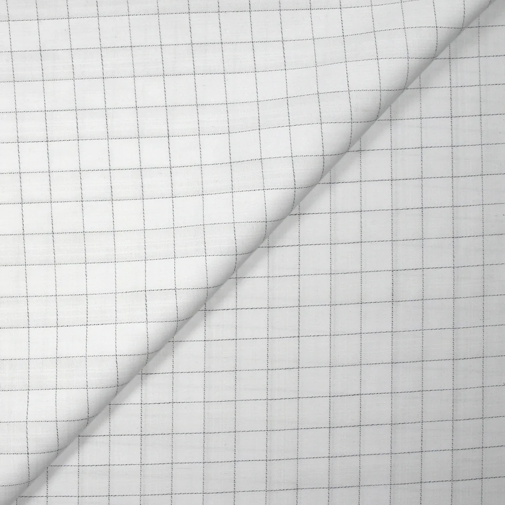 Popeline polycoton tissée-teinte à carreaux Hippolyte gris fond blanc