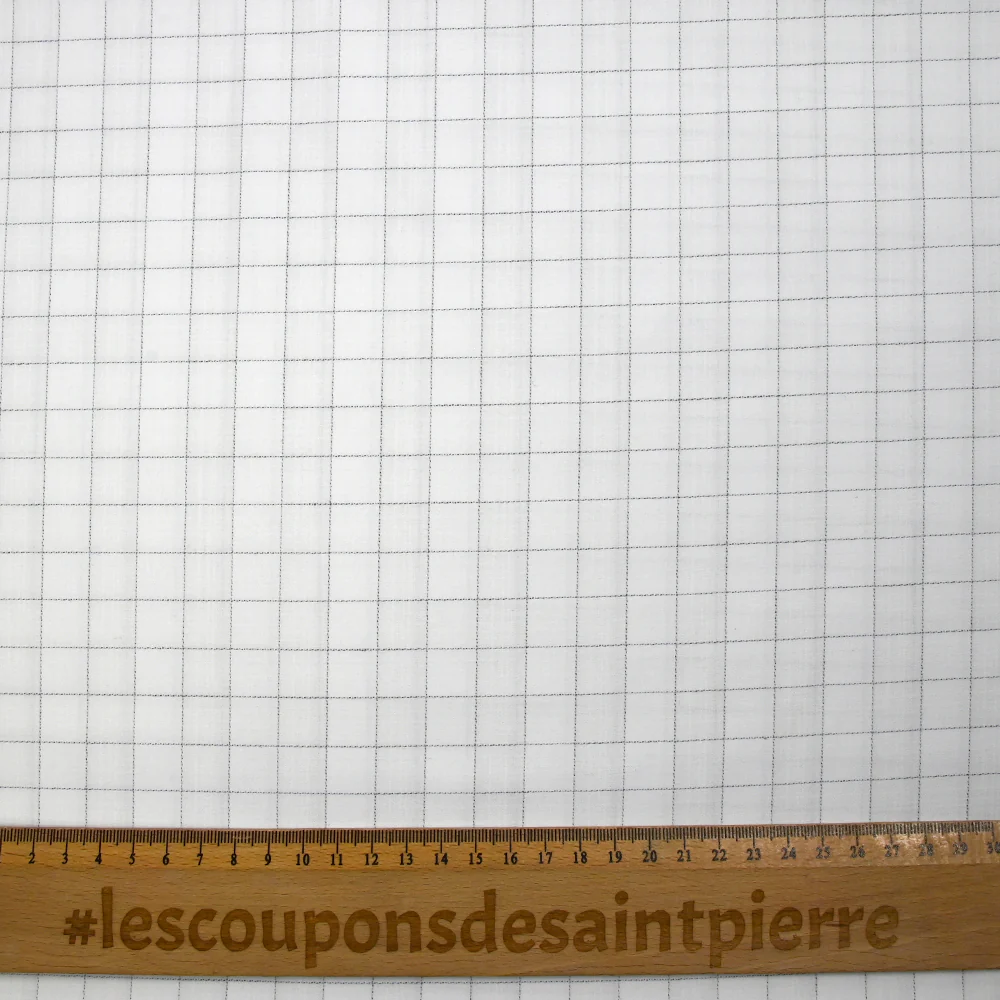 Popeline polycoton tissée-teinte à carreaux Hippolyte gris fond blanc - Image 3