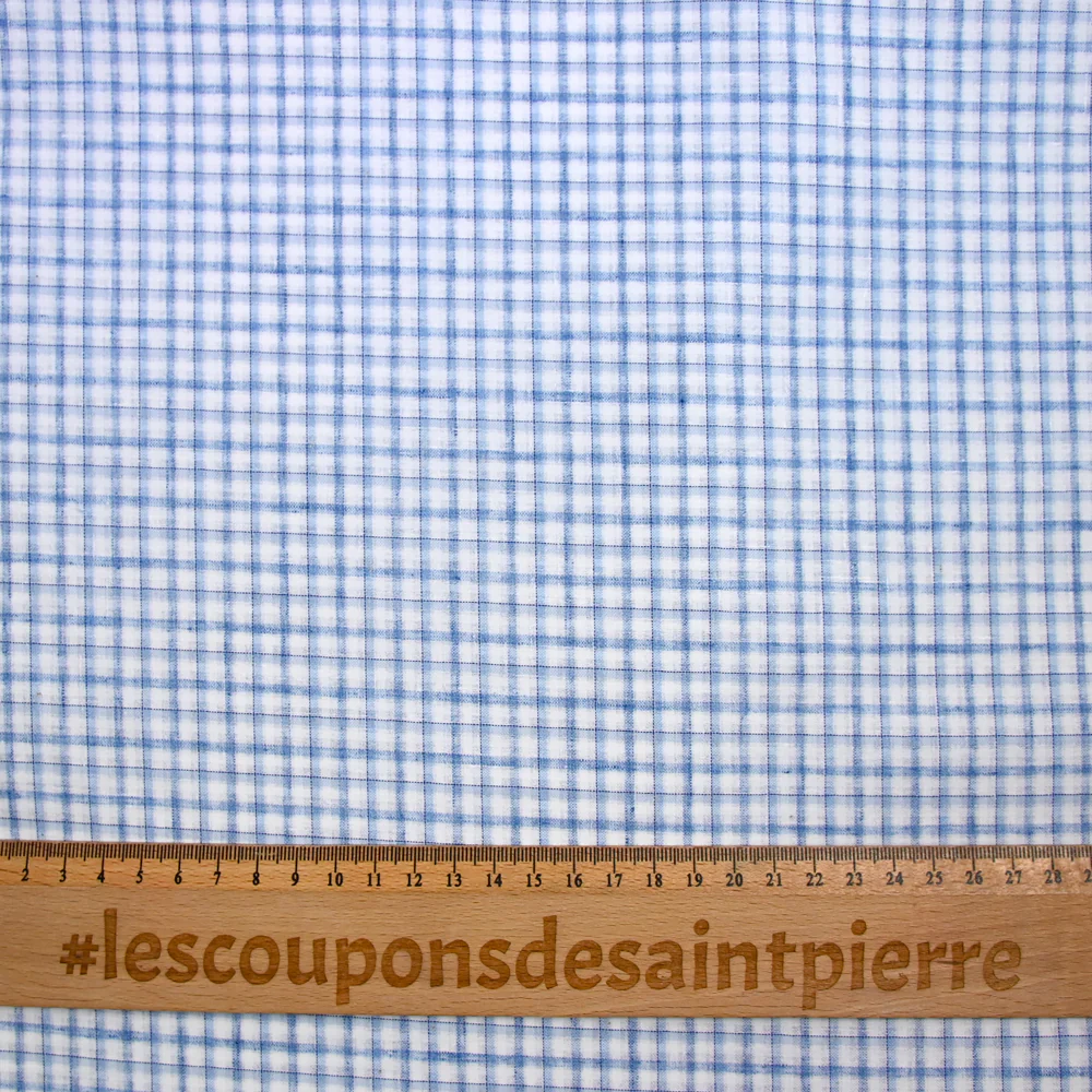 Popeline polycoton tissée-teinte à carreaux Isaac bleu fond blanc - Image 3