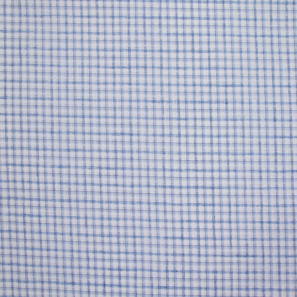 Popeline polycoton tissée-teinte à carreaux Isaac bleu fond blanc - Image 4