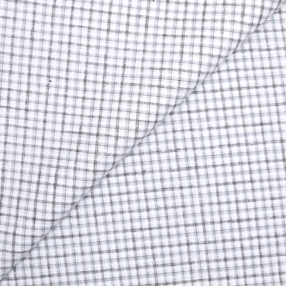 Popeline polycoton tissée-teinte à carreaux Isaac gris fond blanc
