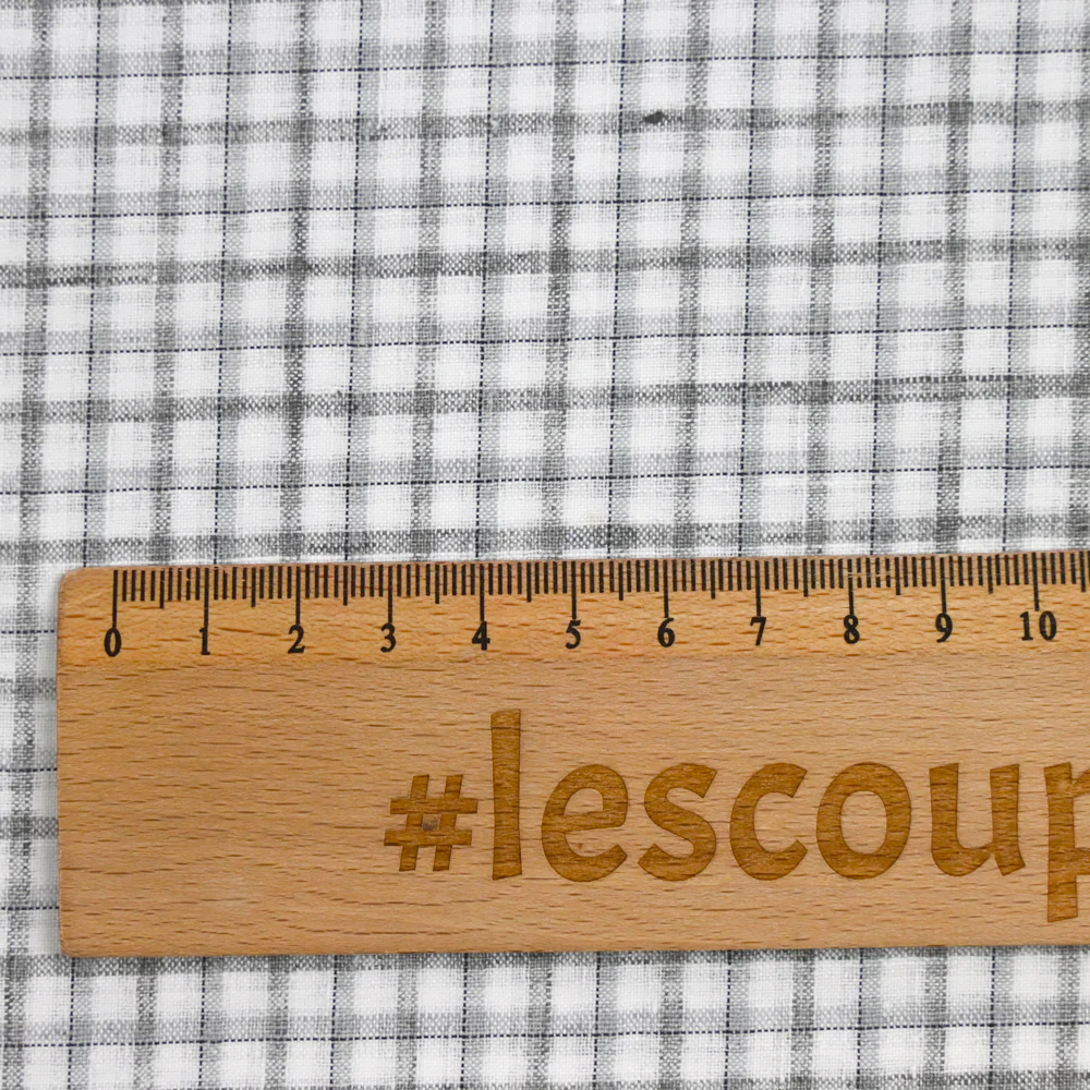 Popeline polycoton tissée-teinte à carreaux Isaac gris fond blanc - Image 3